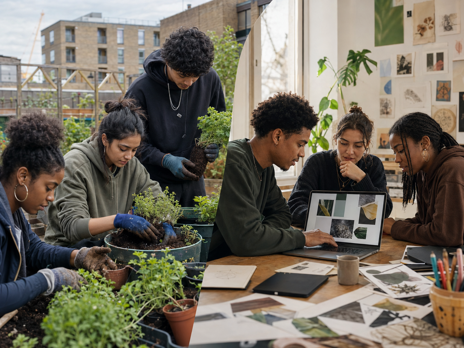 Young adults developing horticulture and digital design skills